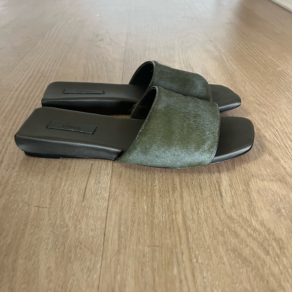 Vince Womens Slide Sandals - Size 6 - Real Fur Dyed Cow Hair   Emerald Green